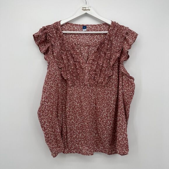 Old Navy Multicolor Floral Leaf Pattern V Neck Top Size XL Cotton - Picture 1 of 8